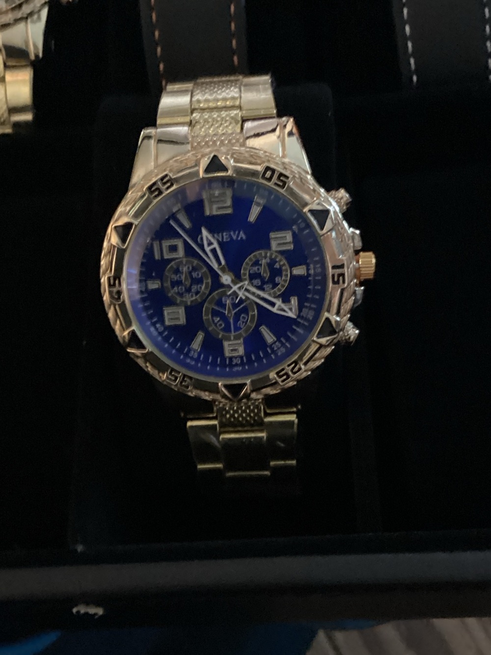Geneva Men's Silver Watch with Blue Dial